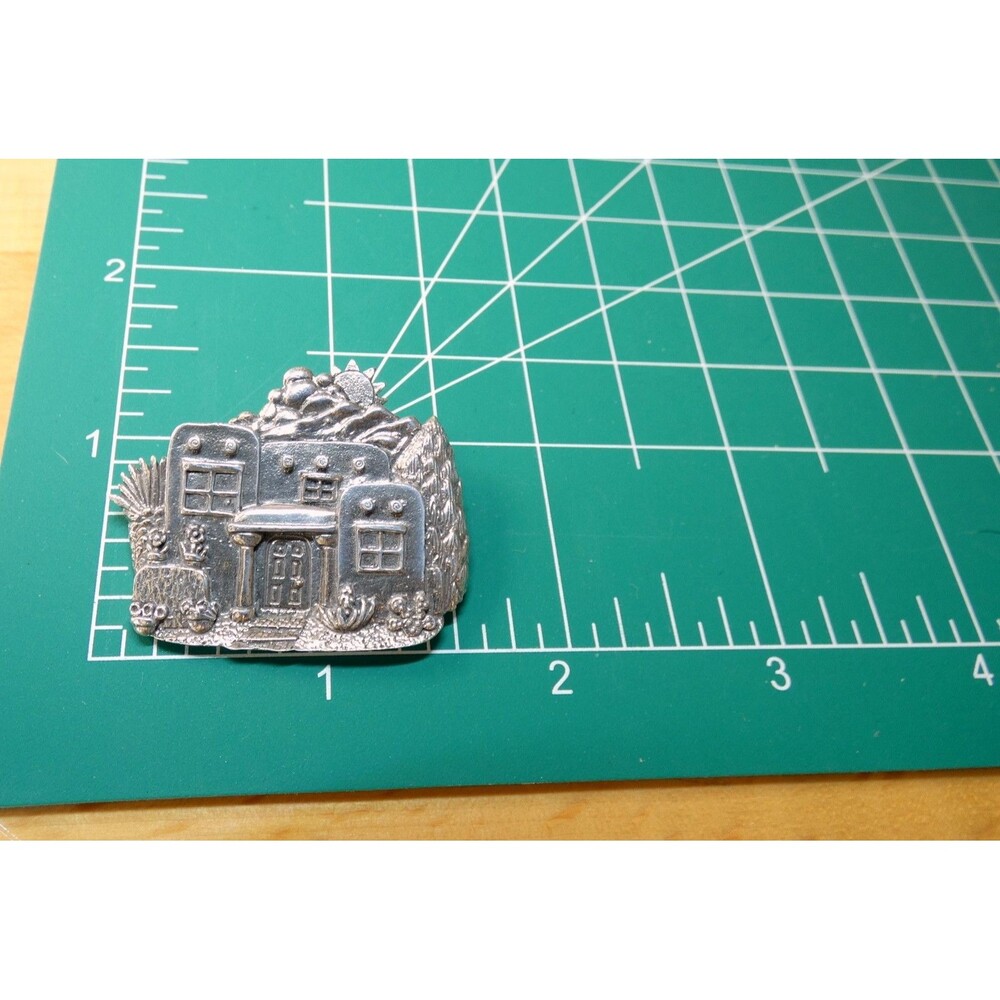 Vintage Artisan Sterling Silver Adobe Brooch Signed 13.4gm 3-D - Picture 5 of 5